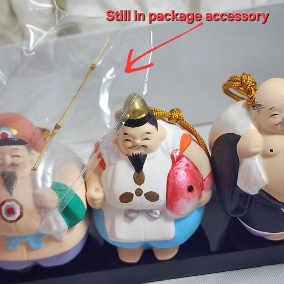 Rare Kyugetsu Seven Lucky Gods Bell Figurines Boxed Set Japanese Shichifukujin - Picture 5 of 10